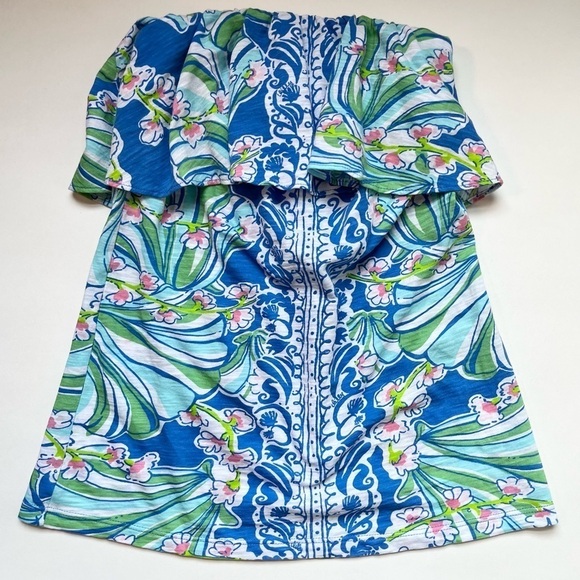 Lilly Pulitzer Wiley Ruffle Tube Top in Bay Blue, size XS - EUC - Picture 1 of 3